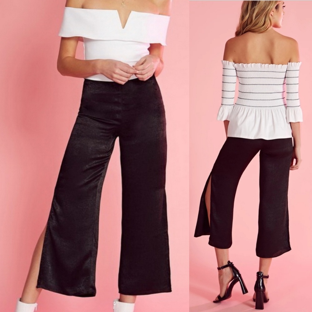 NWT Donna Mizani Juniper side slit palazzo pants L